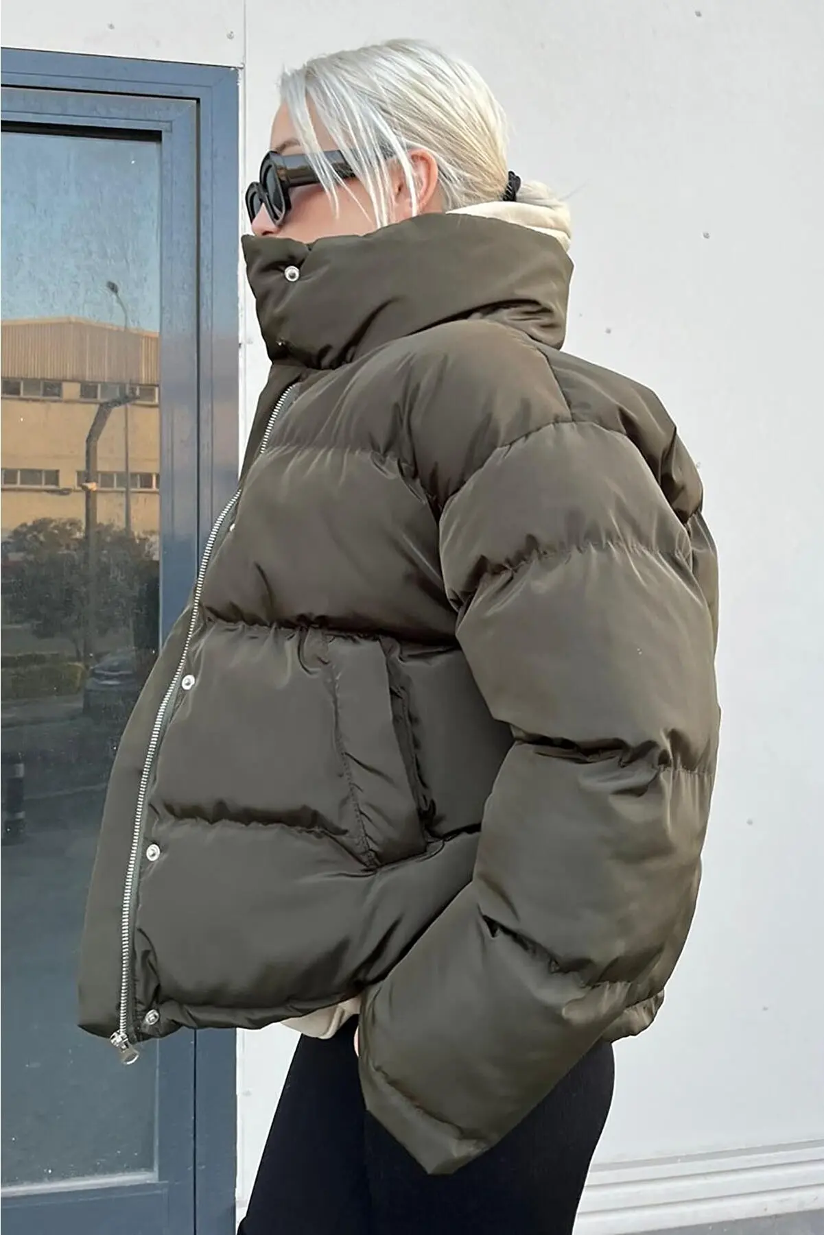 2023 Model Daily Winter Brown Oversize Basic Coat Quilted Inflatable Women's Coat Winter Clothes Inflatable Jacket Keep Warm