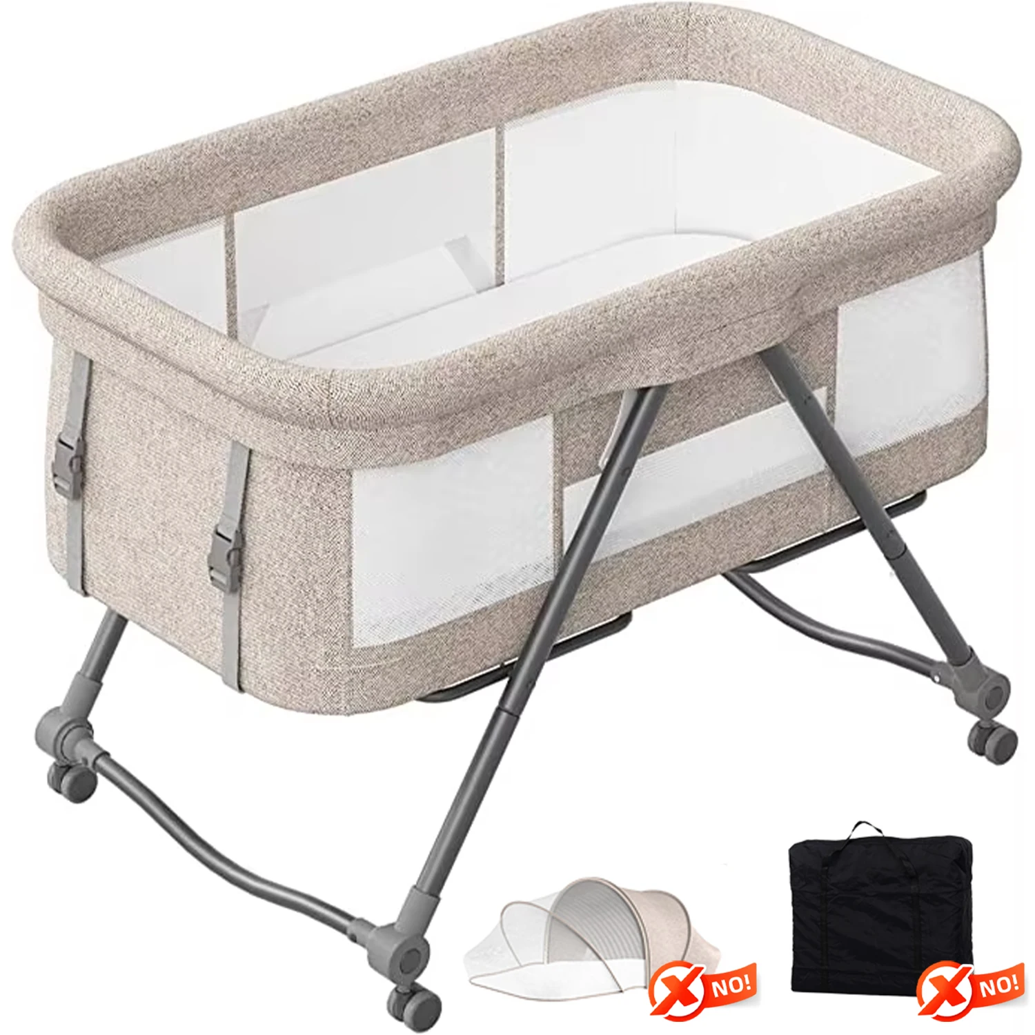 4-in-1 Konvertierbares Baby-Reisebett – Schaukelndes Beistellbett mit Geräuschlosen Rädern, Faltbares Design, Ideal für Neugeborene bis Kleinkinder – Detail 6