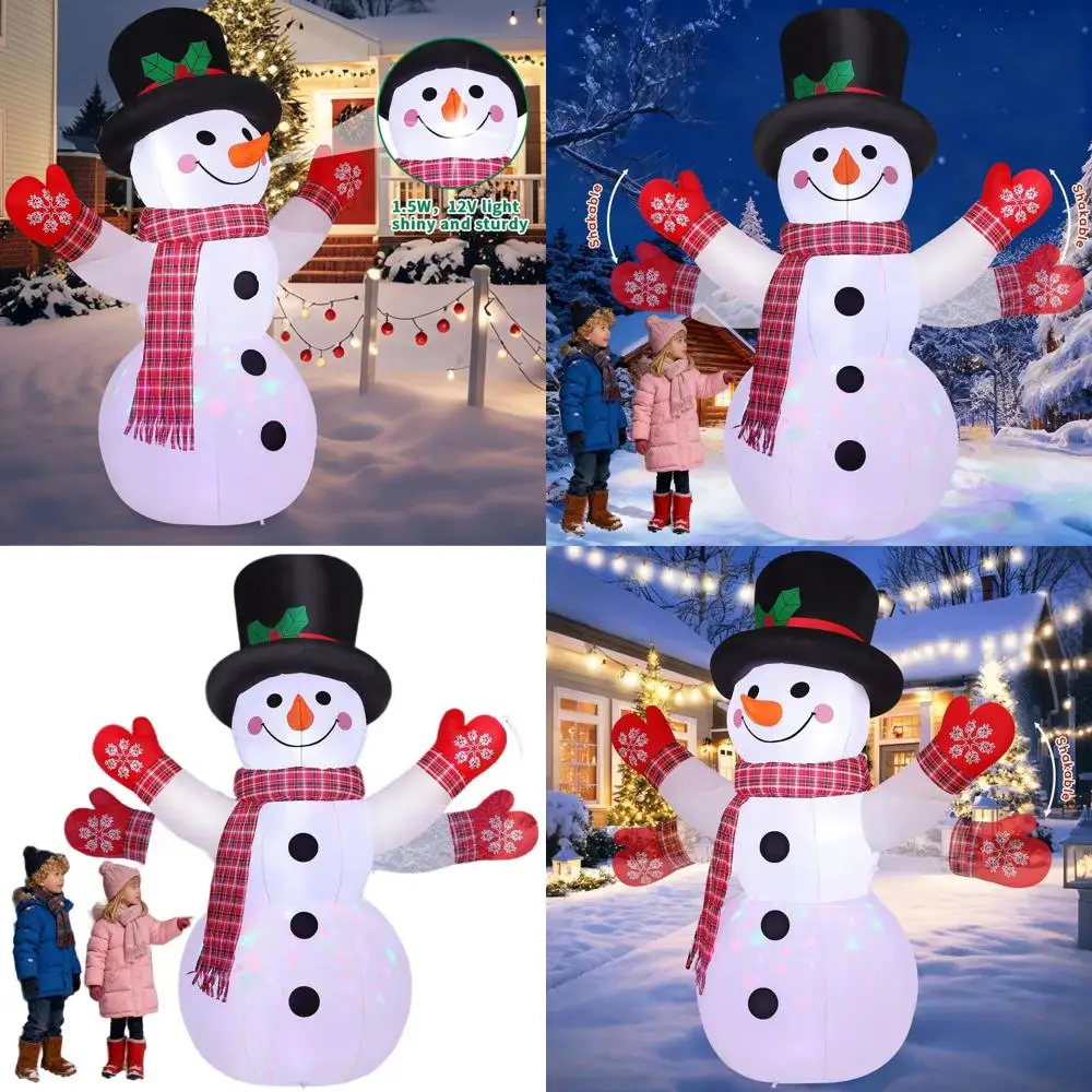 

8-футовый уличный рождественский надувной снеговик с встряхивающейся рукой и встроенными светодиодными фонарями для декора газона и вечеринки
