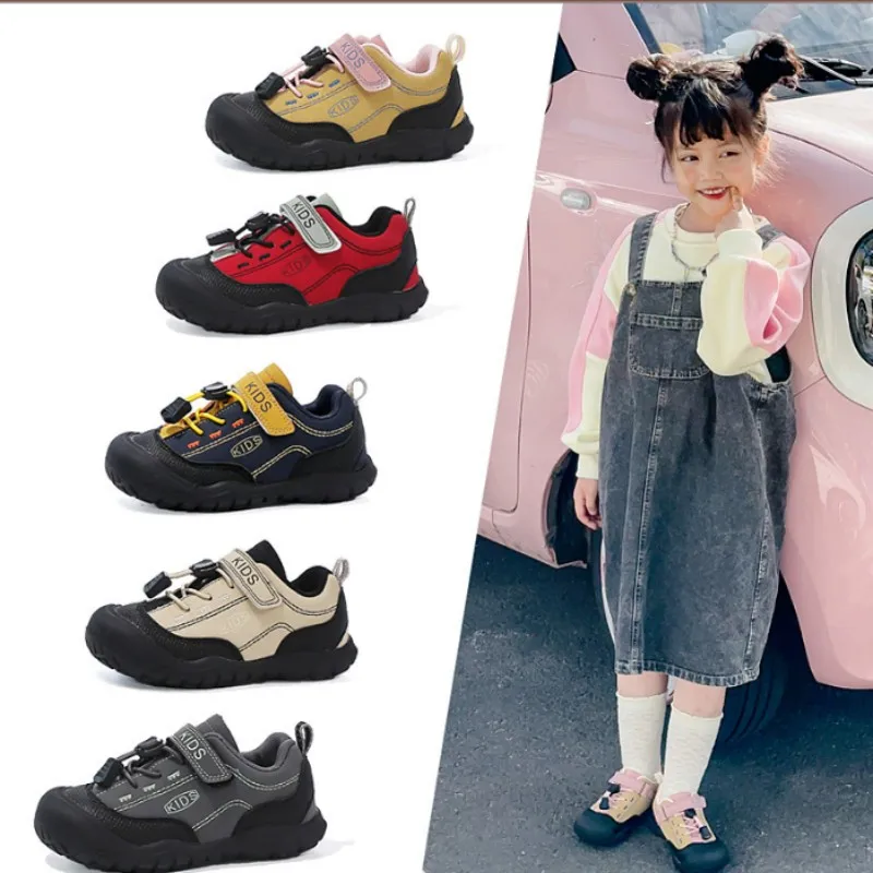 

Children's Genuine Leather Sports Shoes 2025 Autumn New Girls' Foot Mountaineering Shoes Boys' Soft Soled Non Slip Board Shoes