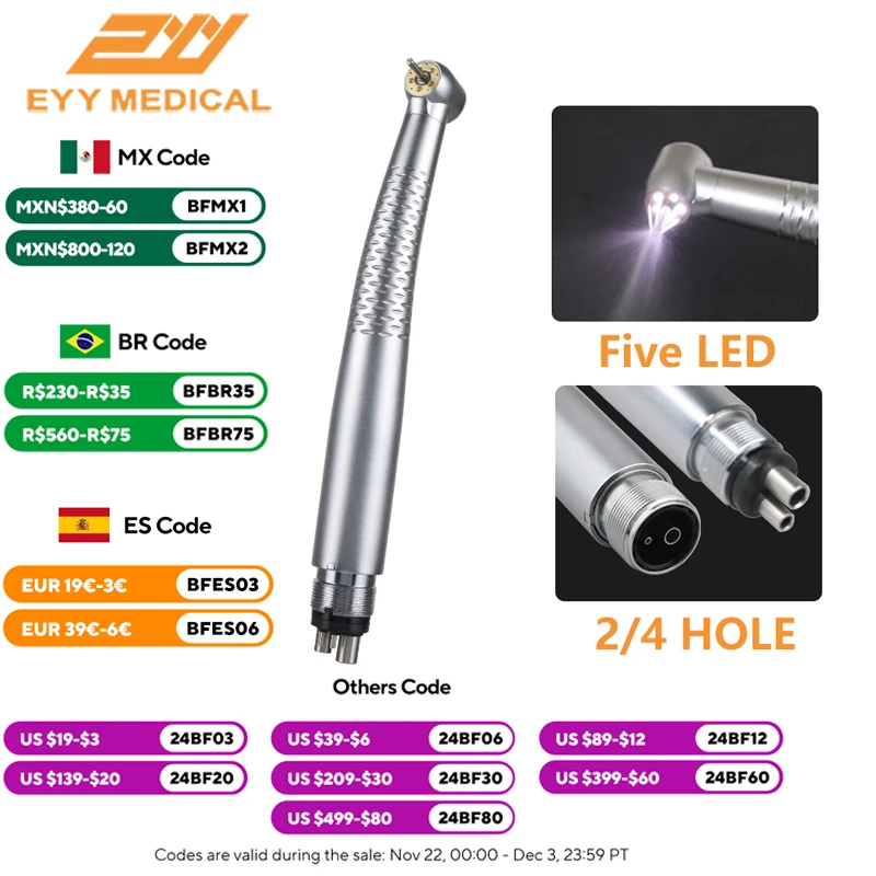 Dental Dentistry 5 Led High Speed Handpiece Shadowless 2 Hole 4 Hole E-generator Hand Piece 5 Water Spray Dentistry Equiment