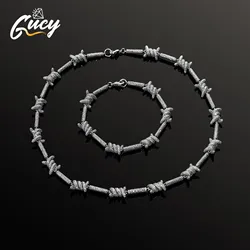GUCY A set Hip Hop Bling Men's Iced Out chain Male Necklaces Rapper Link Silver Color Necklace Men Jewelry