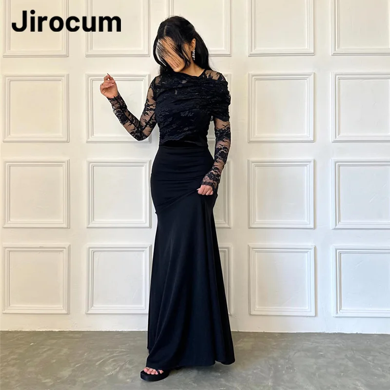 Jirocum Lace Mermaid Prom Gowns Women's Black Party Evening Gown Elegant Floor Length Special Occasion Dress Vestidos De Noche