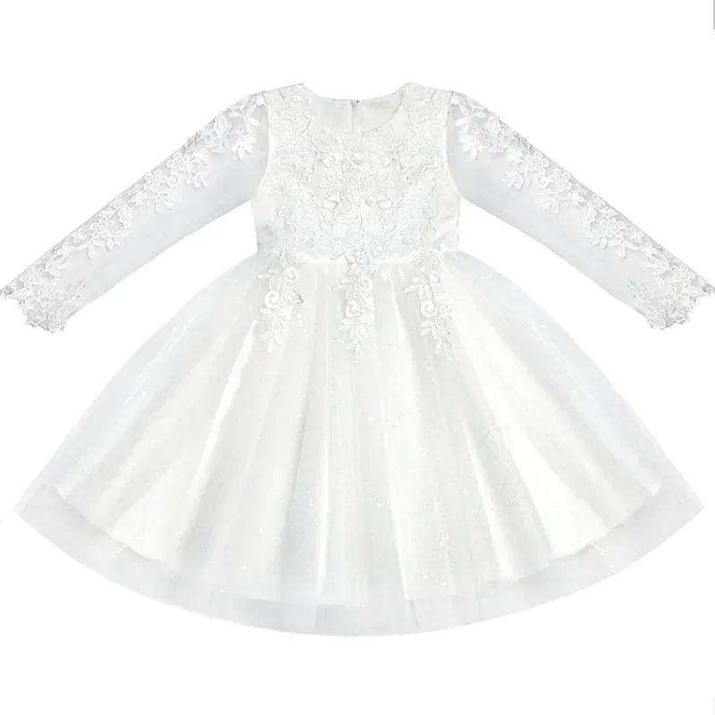 Abito da principessa per bambini 2024 New Spring Girls' White Performance Mesh Dress abbigliamento per bambini