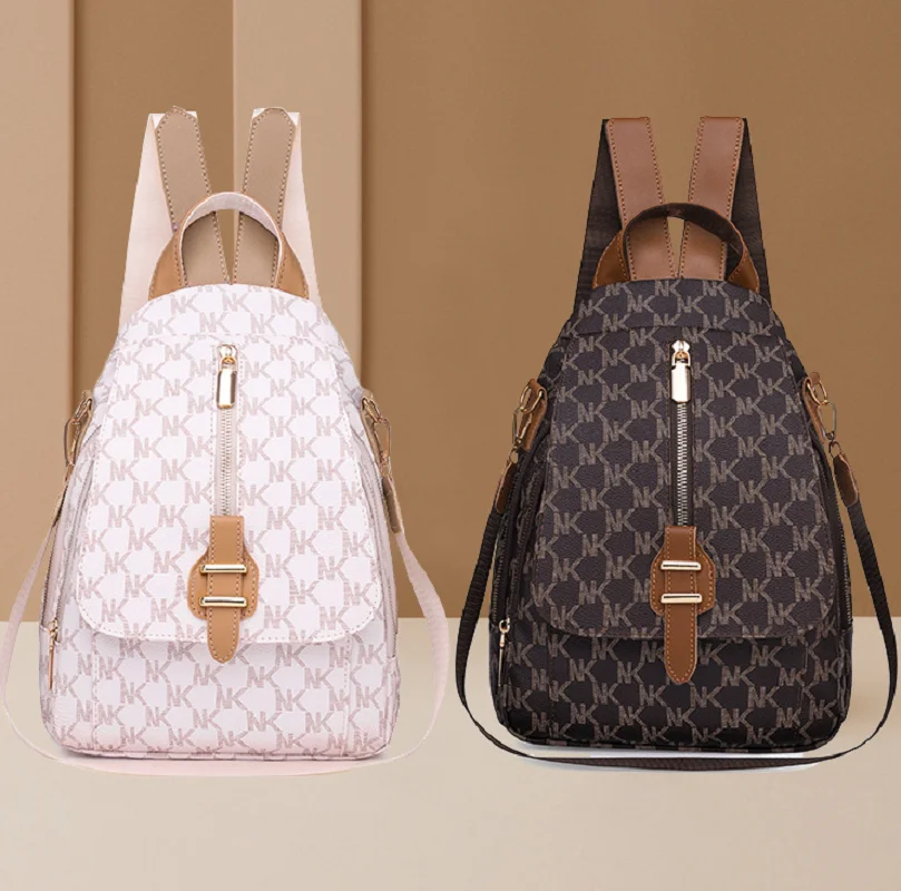 

2025 New Fashion Letter Design Leather Backpack Women's School Bags for Teenagers Girls High Quality Travel Shoulder Bags