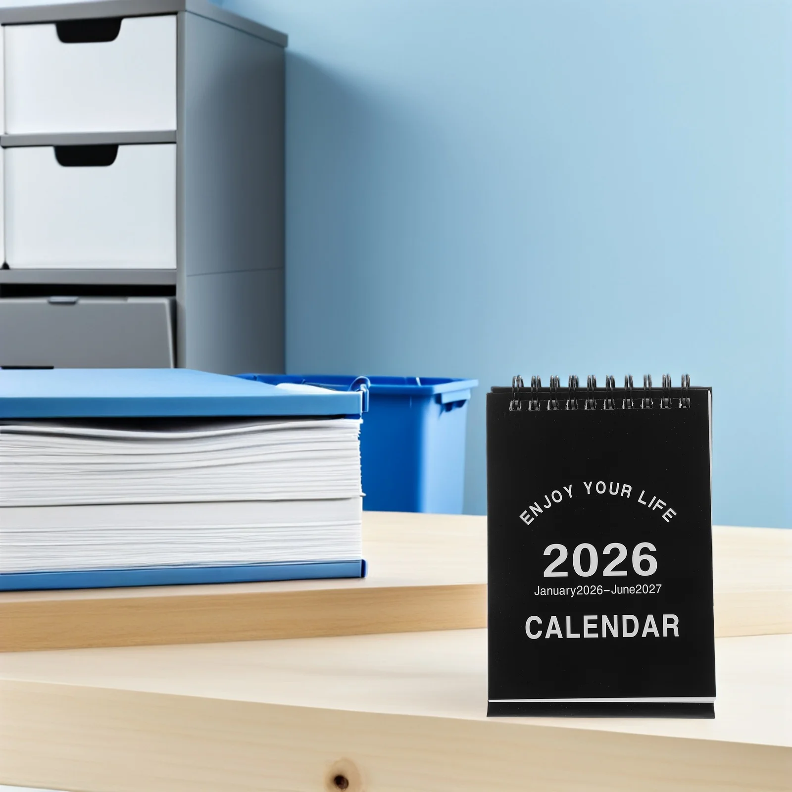 Mini calendario da 18 mesi 2026-2027 Planner da tavolo compatto nero per ufficio, scuola, uso domestico, tema cavallo zodiacale liscio