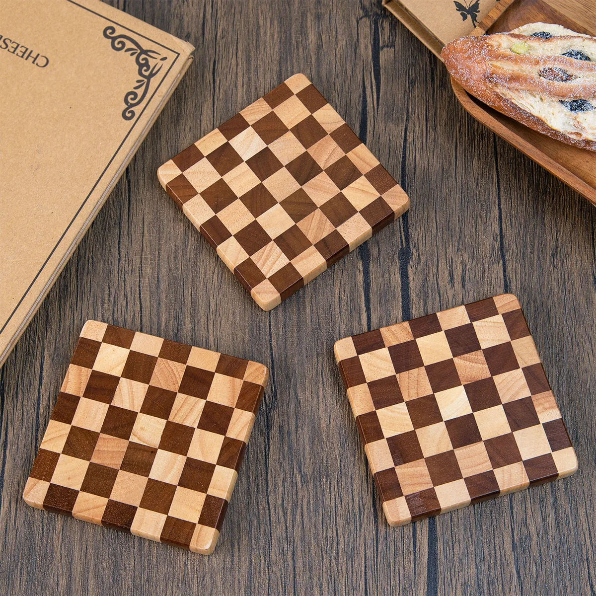 

YFY checkerboard heat insulation wood carbonized vertical tea tray cake tray