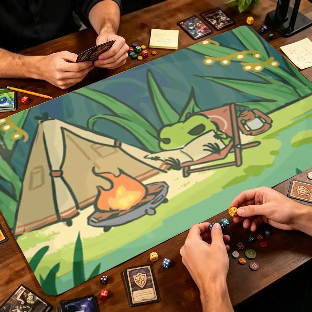 Cute Frog Camping Campfire Tent TCG Playmat Desk Mat Mouse Pad Mousepad Non‑Slip Rubber Table Game Mat For MTG Trading Card Game