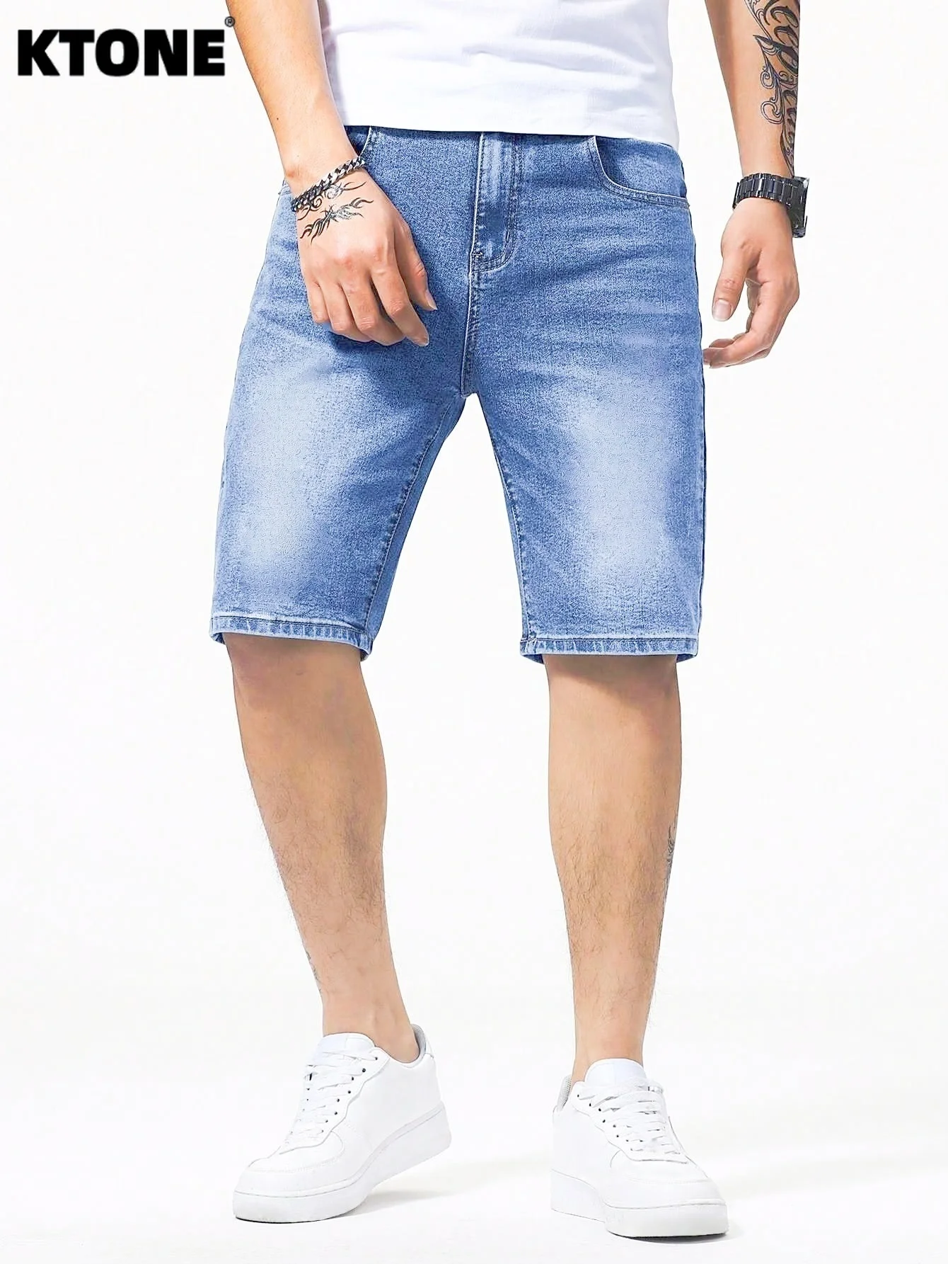 

Mens Blue Denim Shorts Skinny Slim Fit Trendy Y2K Drip Fashion Jeans For Man No accessories or belts included