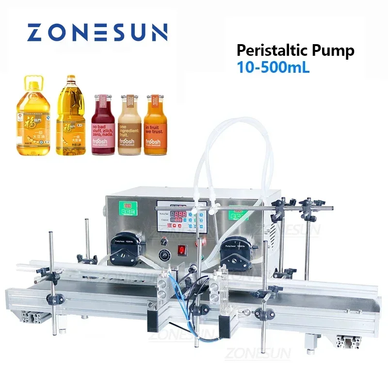 ZONESUN ZS-DTPP-2 منضدية أوتوماتيكية مزدوجة الرؤوس زيت صالحة للأكل زجاجة سائلة آلة تعبئة المضخة التمعجية #2