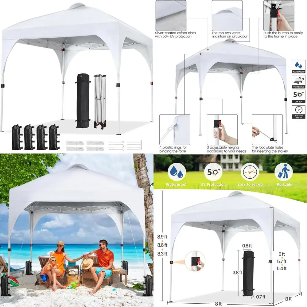 

Мгновенная палатка с навесом 8x8 с вентиляцией, простая установка, портативный солнцезащитный козырек, сумка на колесиках, мешки с песком и колья для мероприятий на открытом воздухе