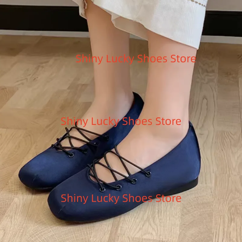 

Crossover Strap Shoes for Womens Square Toes Low Heels Shallow Female Ballets Solid Sewing Lines Chassure Femme Pleated Zapatos