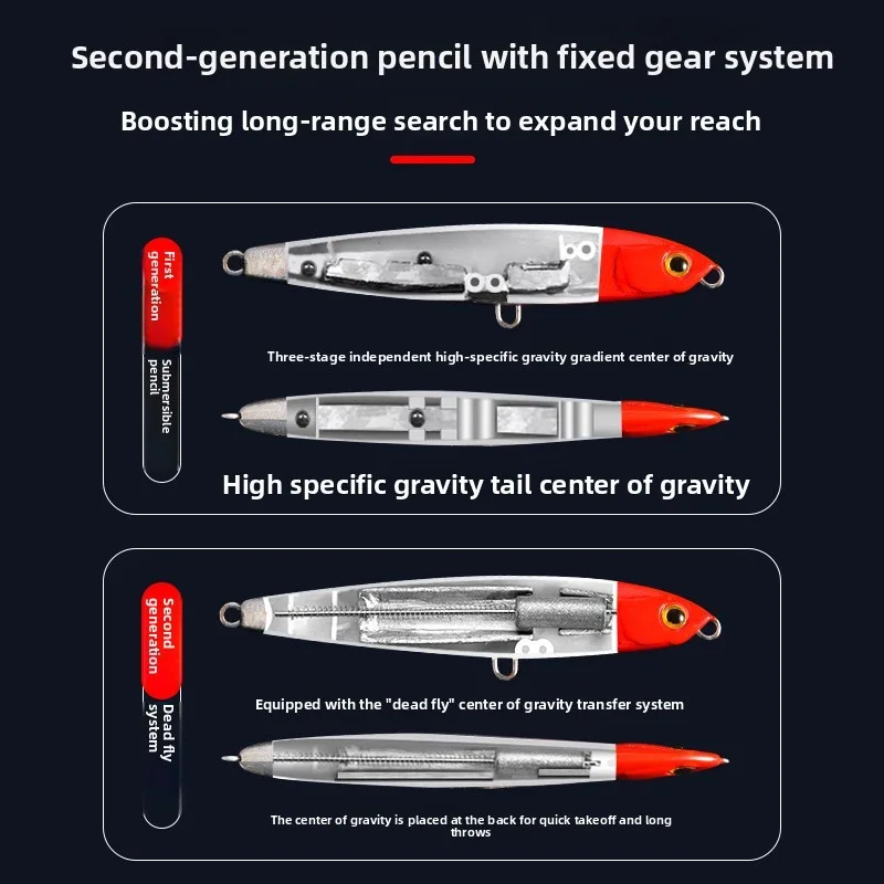 Pencil lure, flying ghost, second generation, long-range throwing, sinking, slow sinking, seawater, fresh water, kill