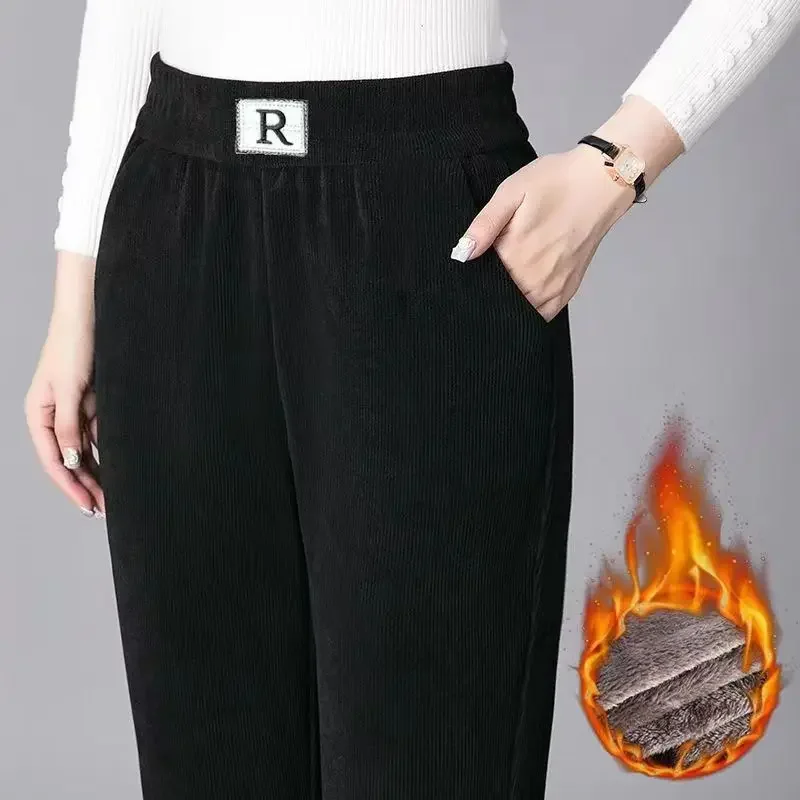 2024 Super Thick Women Winter Plush Thicken Warm Pants Corduroy Thermal Loose High Waist Harem Trousers Cold Casual Sports Pants