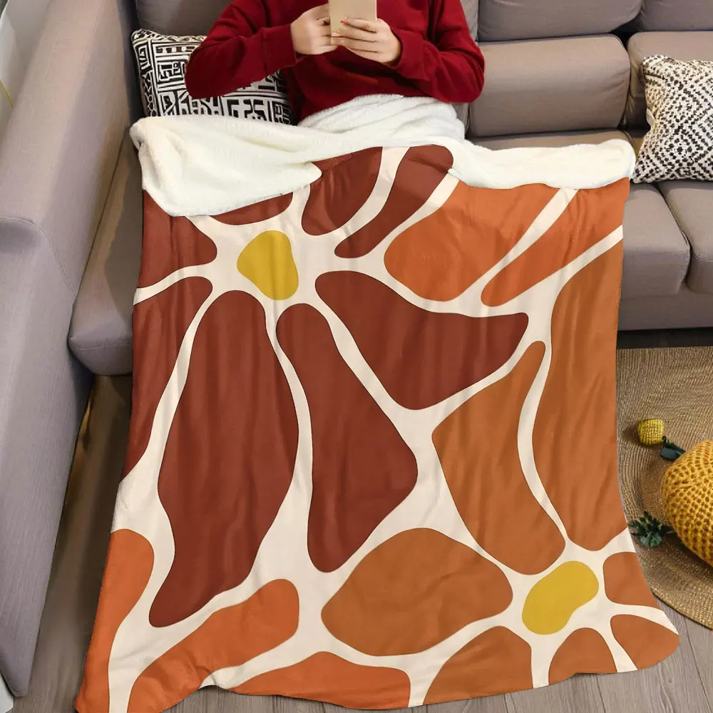 Retro Terracotta Abstract Flannel Blanket Warm Soft Halloween Christmas Decorative Couch Warm Cozy All-Season Gift