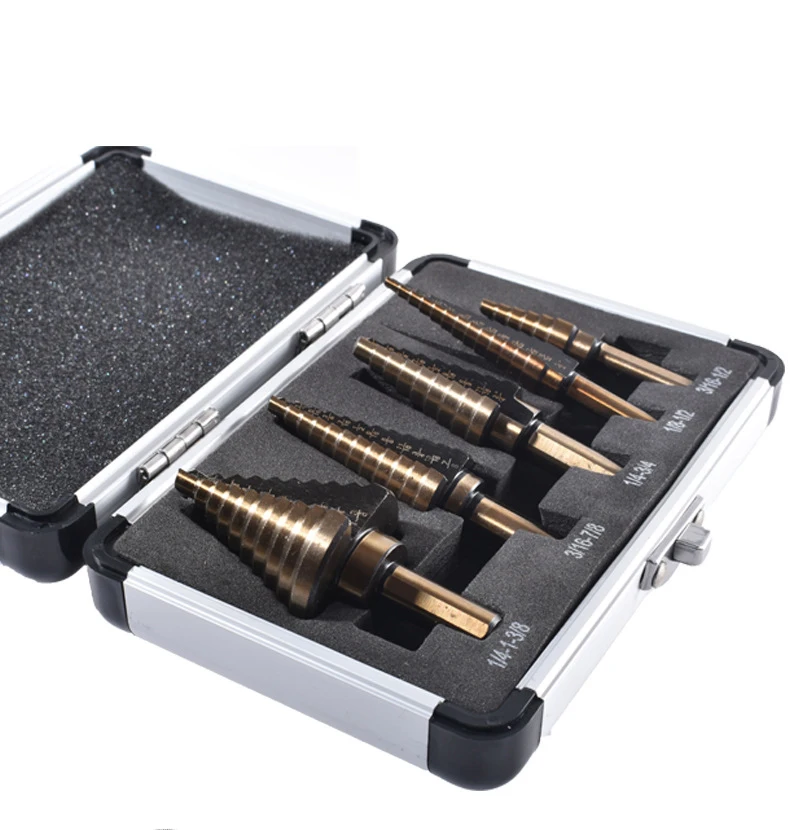 Stufenbohrer-Öffnungswerkzeug 5-teiliges Aluminium-Box-Set Hochgeschwindigkeits-Bohrer ​ ​ Stahl-Metall-Pagoden-Bohrer für Zentrierbohrungen – Detail 2