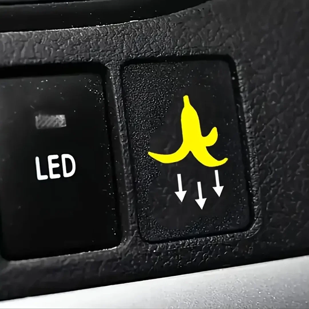 2 Pcs Car Stickers - Banana Peel Button Decals, Waterproof PVC Fun Motorcycle & Car Accessories for All Vehicles