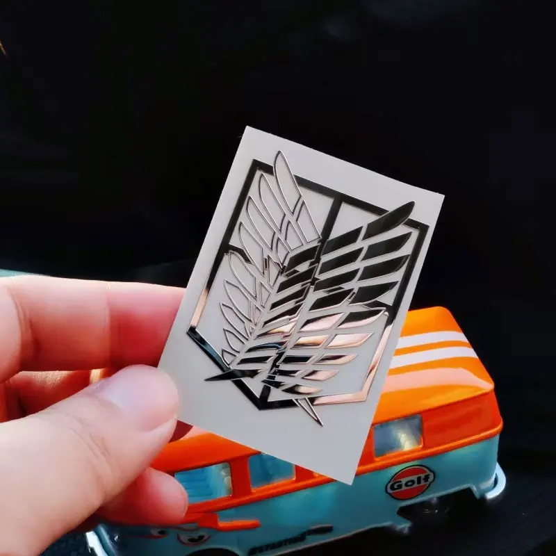 2Pcs 2.17” Attack Titan Wings of Freedom Style 3D Silver Chrome Metal Sticker Premium Vinyl Decal for Laptop Phone Car
