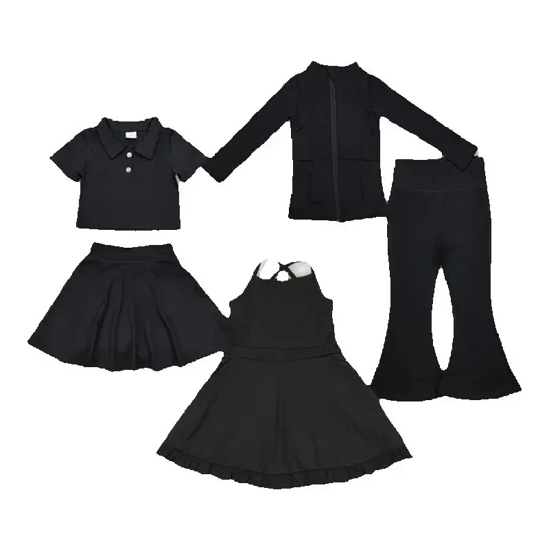 

Kids Matching Clothes long sleeve Set And Dress With Sportswear Skirt Swimsuit Solid black Print clothes for girls Rts No Moq