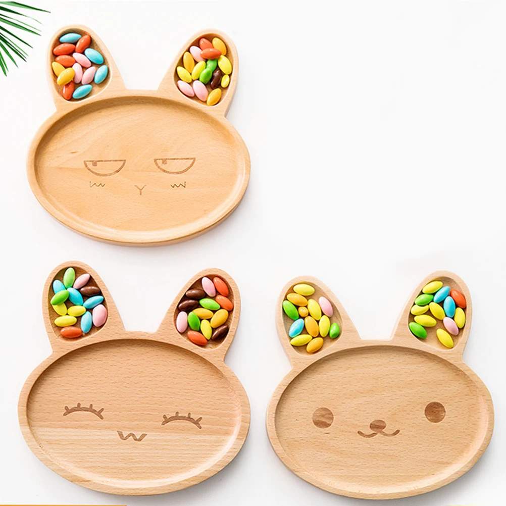 

Wooden Tray Rabbit Shape Food Plate Divided Plate Ideal for Cake Snacks Fruit Serving Eco Friendly Plates