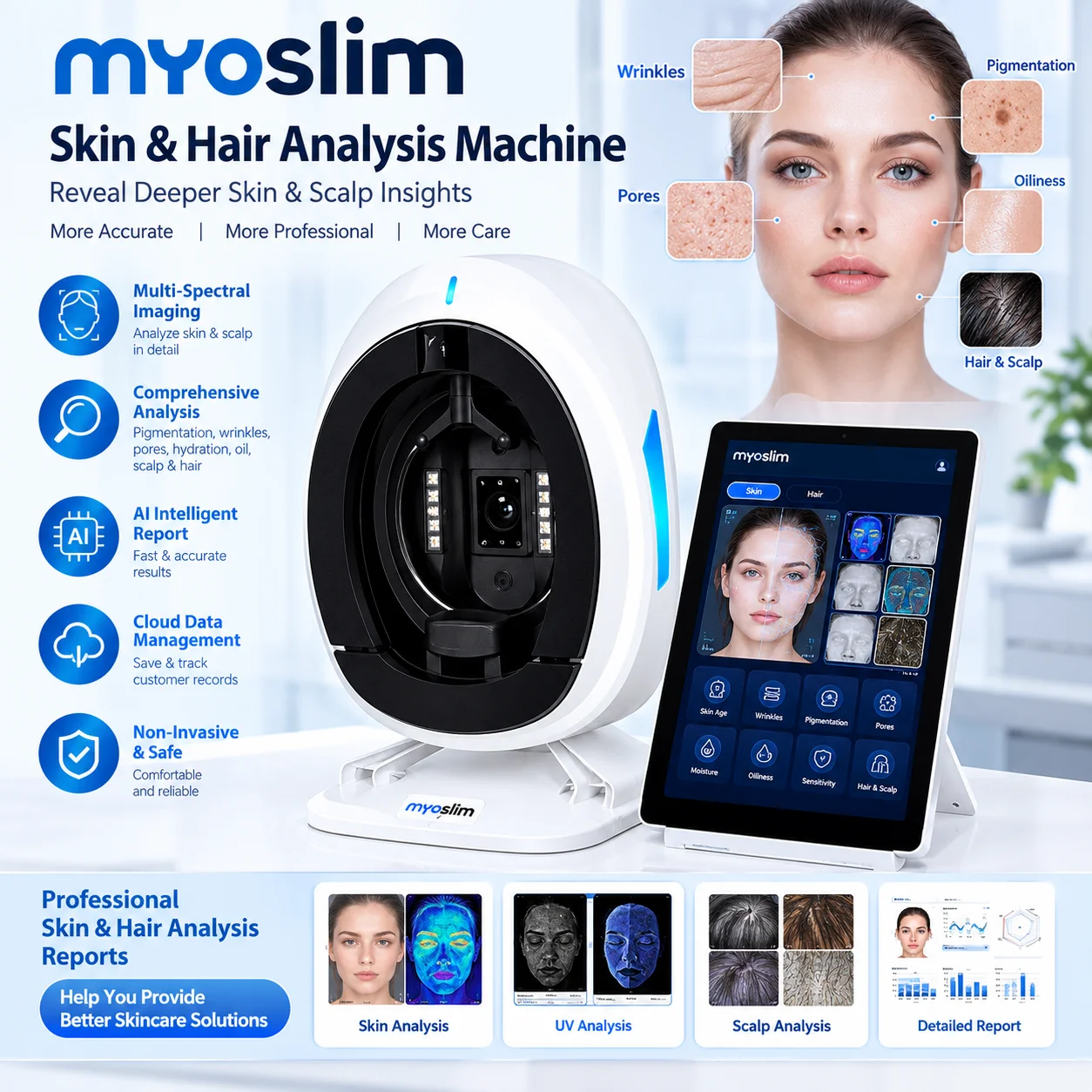 Professional AI Skin Analyzer Facial Scanner HD Imaging Smart Beauty Report System for Salon And Beauty Care