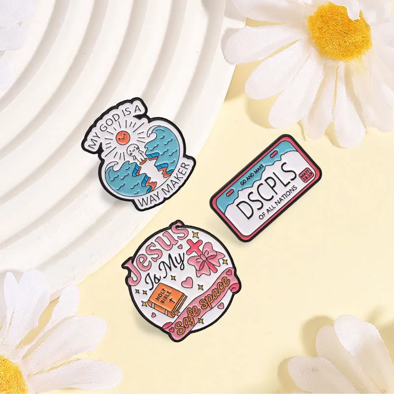 God Way Maker Jesus Is My Safe Space Enamel Pin Christian Faith Go And Make Disciples Brooch Bag Lapel Badge Gift for Believers