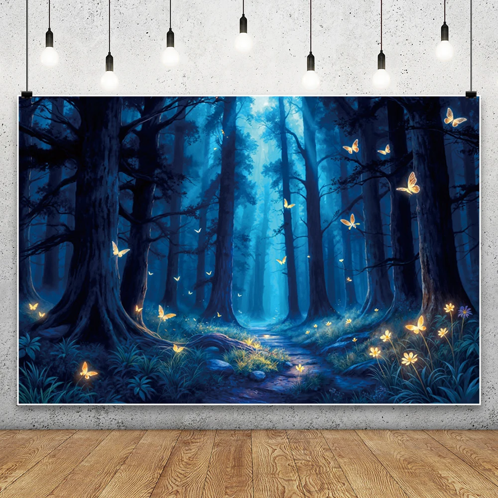 

Fairy Tale Backdrop Enchanted Woodland Blue Forest Spring Butterfly Flower Princess Magic Photography Backgrounds Photo Shoot