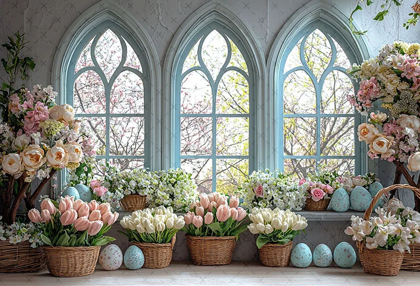 Mehofond Photography Background Spring Easter Arch Window Flowers Eggs Kids Birthday Party Portrait Decor Backdrop Photo Studio