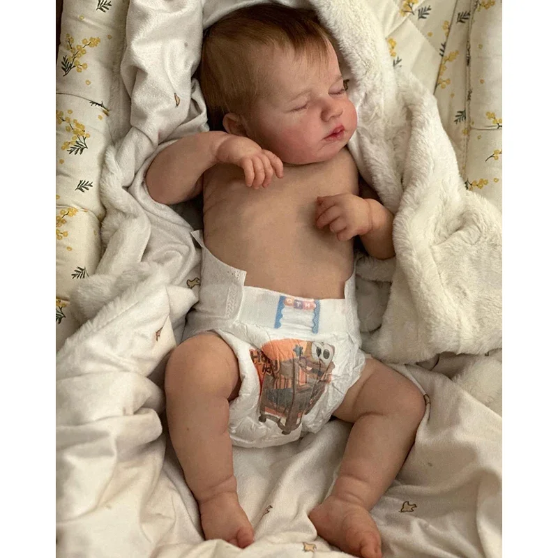 49CM Newborn Baby Doll Loulou Reborn Asleep Full Vinyl Body Lifelike 3D Skin with Visible Veins Handmade Bebe Doll Reborn Supply