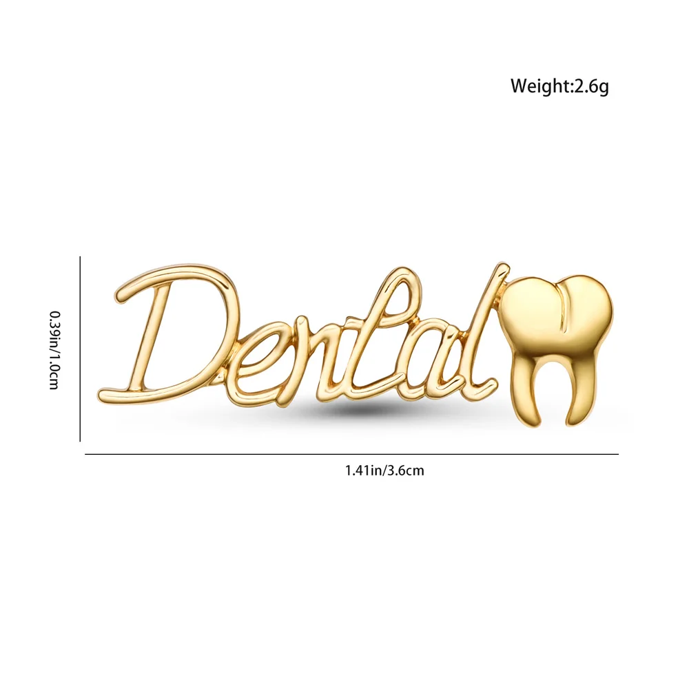 Harong Dental Nameplate Pin Classic Medical Tooth Gold Color Metal Lapel Brooch for Dentist Intern Badge Gift