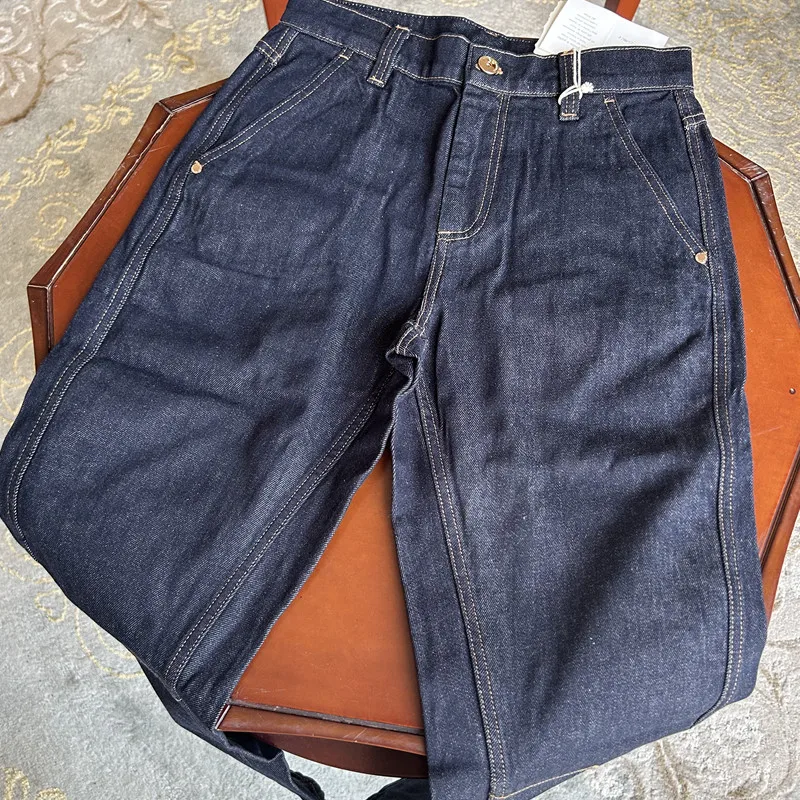 Maxdutti 2027 French Minimalist Navy Blue Loose Elegant High-Waisted Cropped Jeans Woman Clothing Women's Denim Pants For Summer