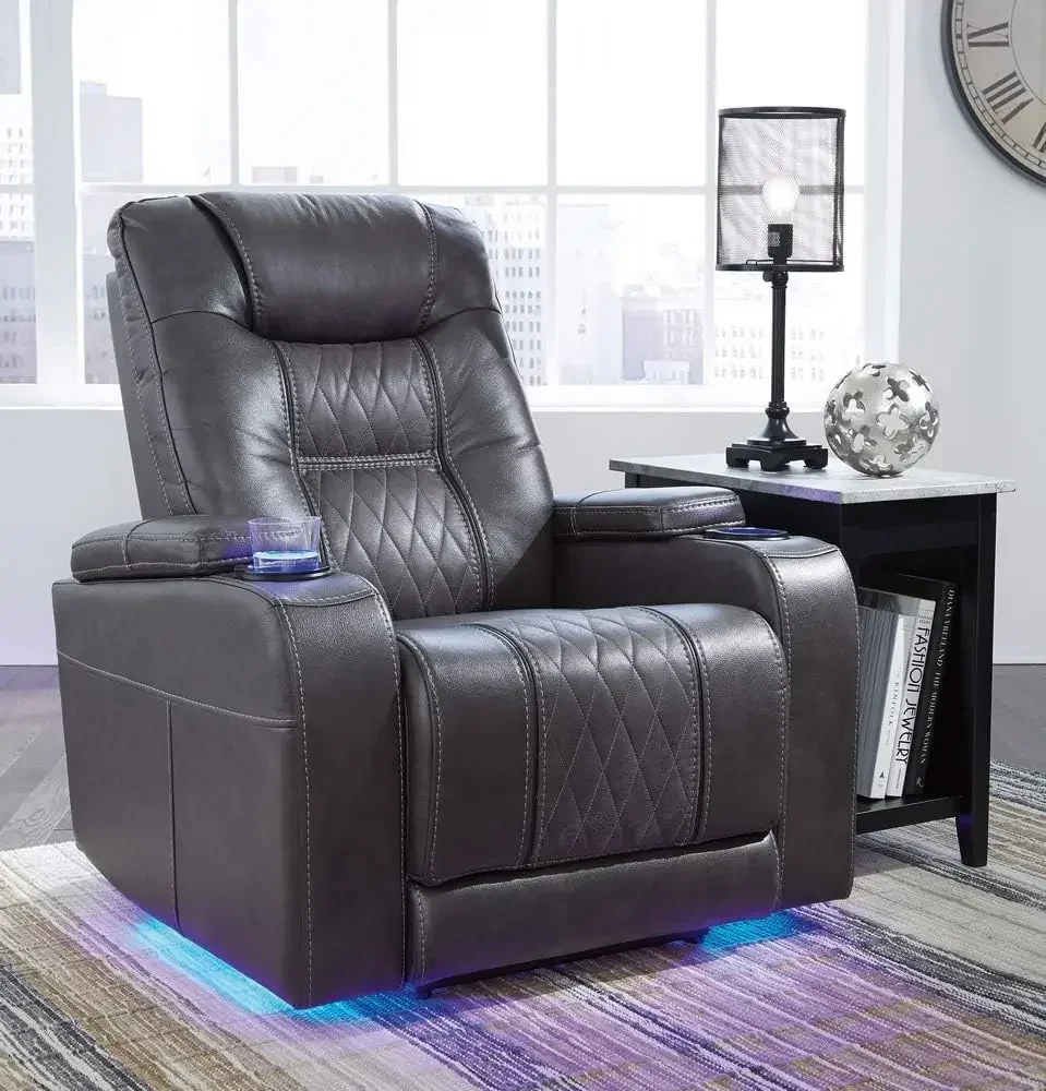 Composer Faux Leather Power Recliner with LED Lights & Adjutstable Headrest, Gray Nordic Couch  Sofa Couch