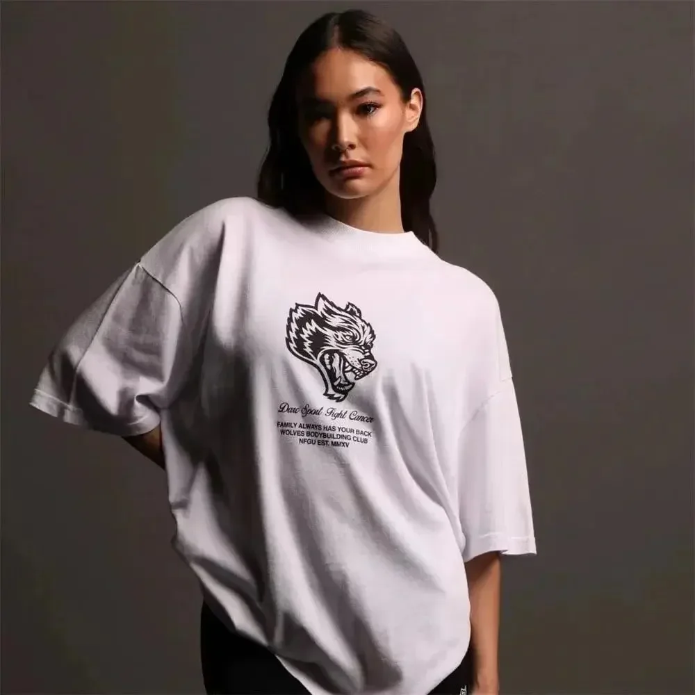

Darcsports Wolf Head Out of Print Short Sleeve Fashion Fitness Essentials Pure Cotton Women's T-shirt Front and Back Printing