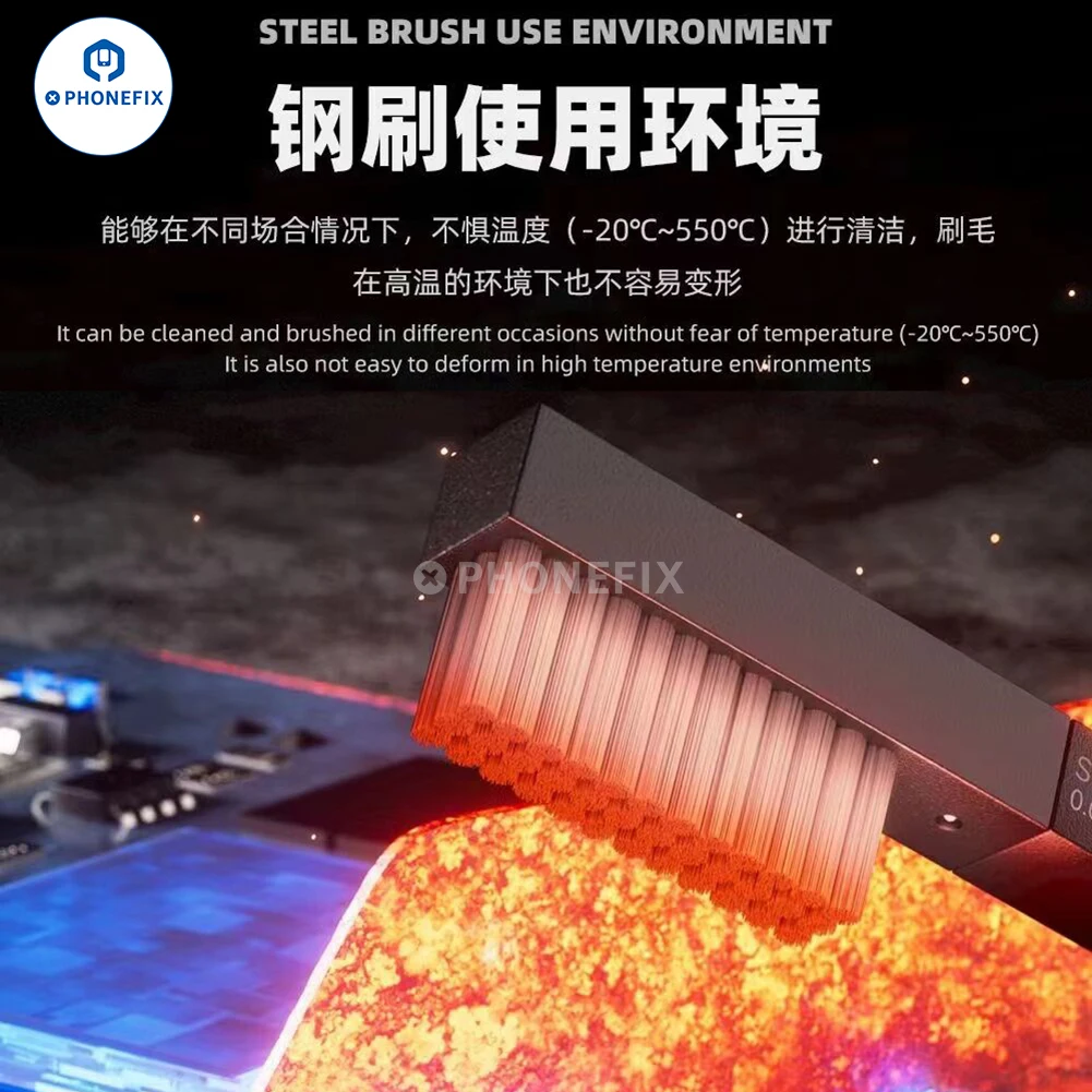 WYLIE 2 in 1 Steel/ Bristle Brush For Mobile Phone Maintenance Anti-static Motherboard IC Chip Repair Cleaning Tool Glue Removal