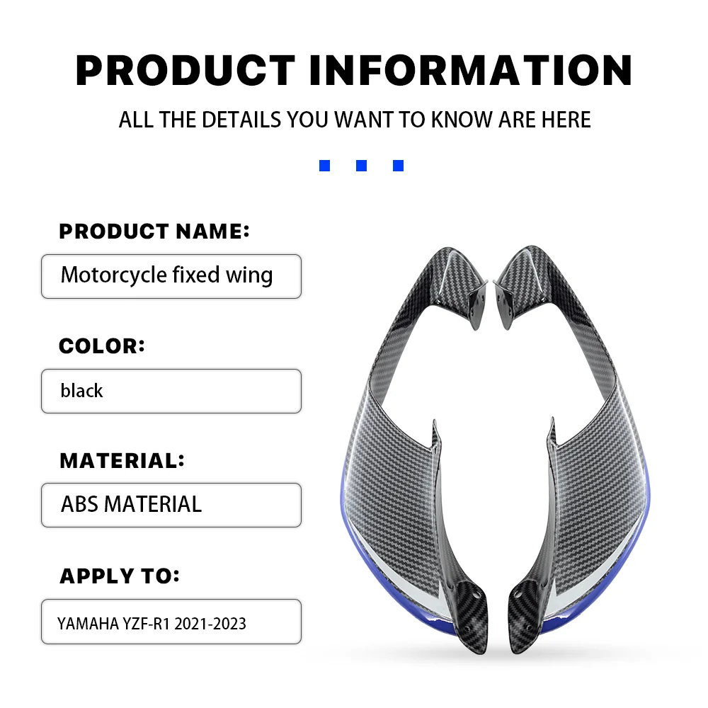 Front Side Winglets For Yamaha R1 R1M 2020-2025 Wings Fairing Downforce Moto Parts ABS Plastic Installed By Bolts bule carbon