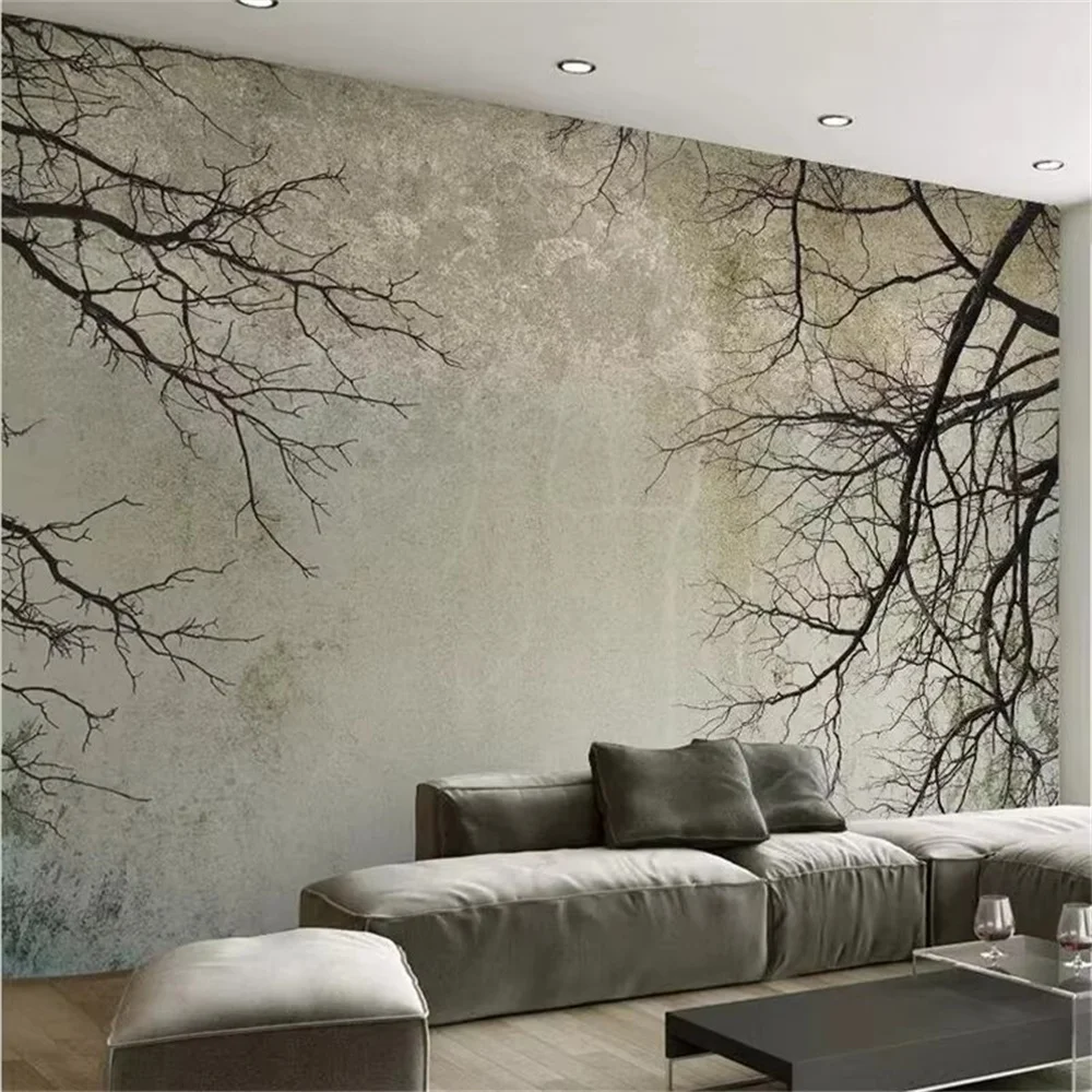 Custom wallpaper 3D retro branches sky simple Nordic style living room background wall black and white tree artistic conception