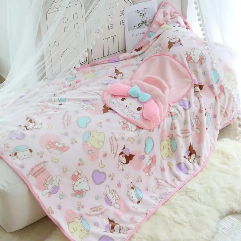 Anime Kawaii Sanrios My Melody Cinnamoroll Kuromi Cute Bag Blanket Integrated Cartoon Portable Pillow Blanket Office Nap Blanket