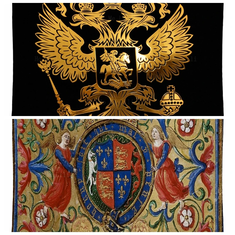 Russian Federation Gold National Emblem And The Arms Of Henry Viii Royal Crest Tapestry By Ho Me Lili For Livingroom Decor