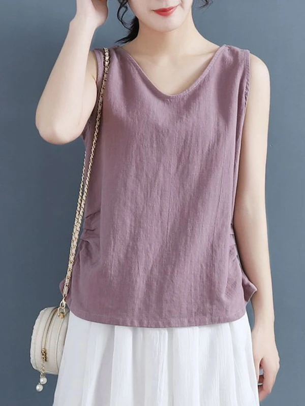 

Ретро-жилет из льна с круглым вырезом для женщин, летняя уличная одежда, хлопково-льняной топ без бретелек, большие размеры, для повседневной носки