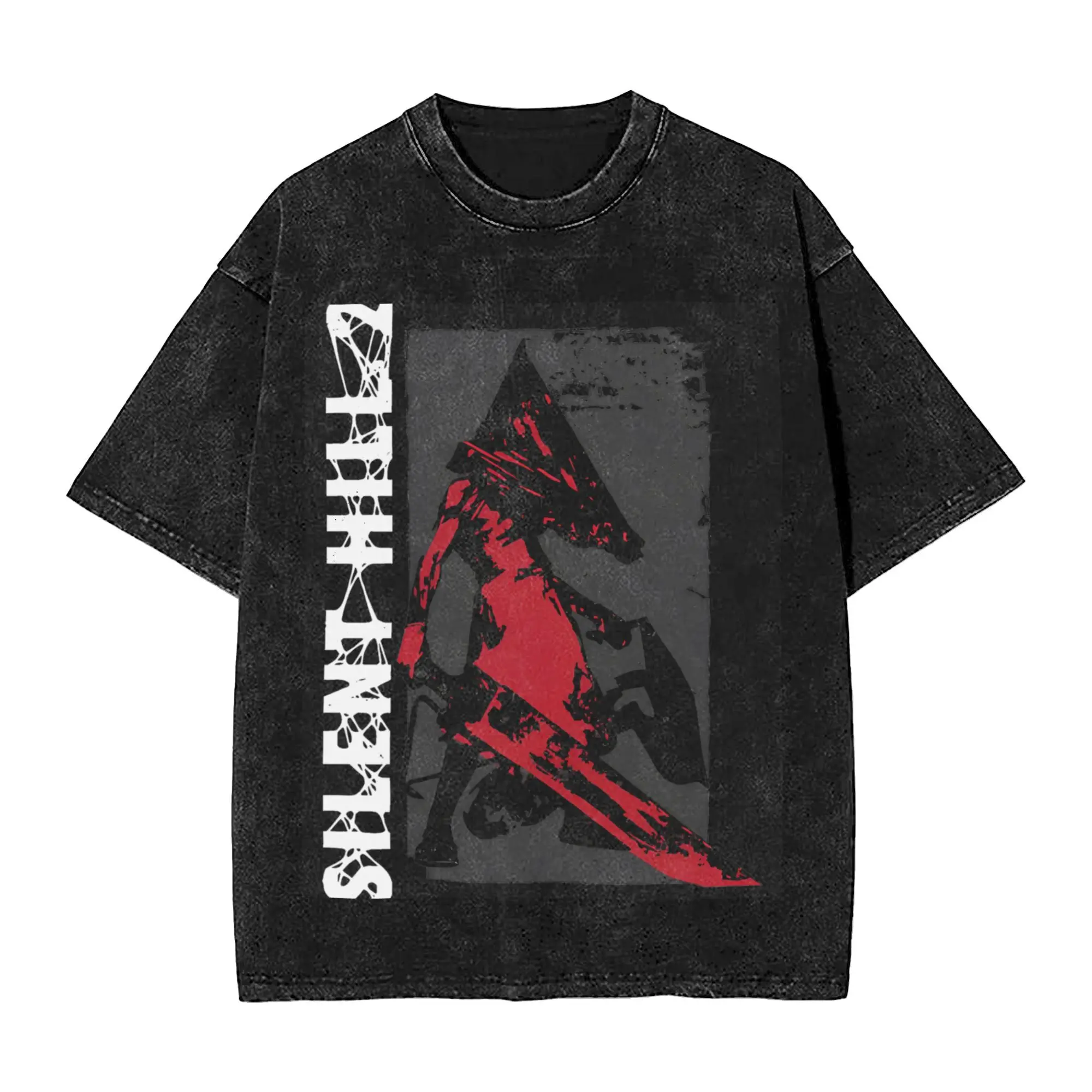 Danqi Yoyo Red Pyramid Thing Silent Hill Vintage Washed Pyramid Head T Shirts Clothes Men Unisex Clothing Pure Cotton Tshirt