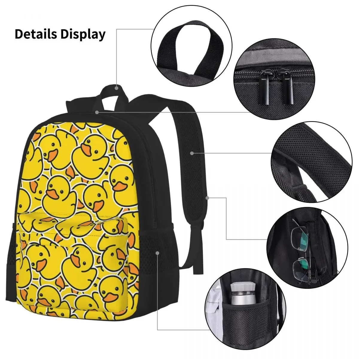 Mochilas de pato de goma clásicas amarillas, mochila para niños y niñas, mochilas escolares para niños, mochila para niños, bolsa de almuerzo, bolsa para bolígrafos, conjunto de tres piezas