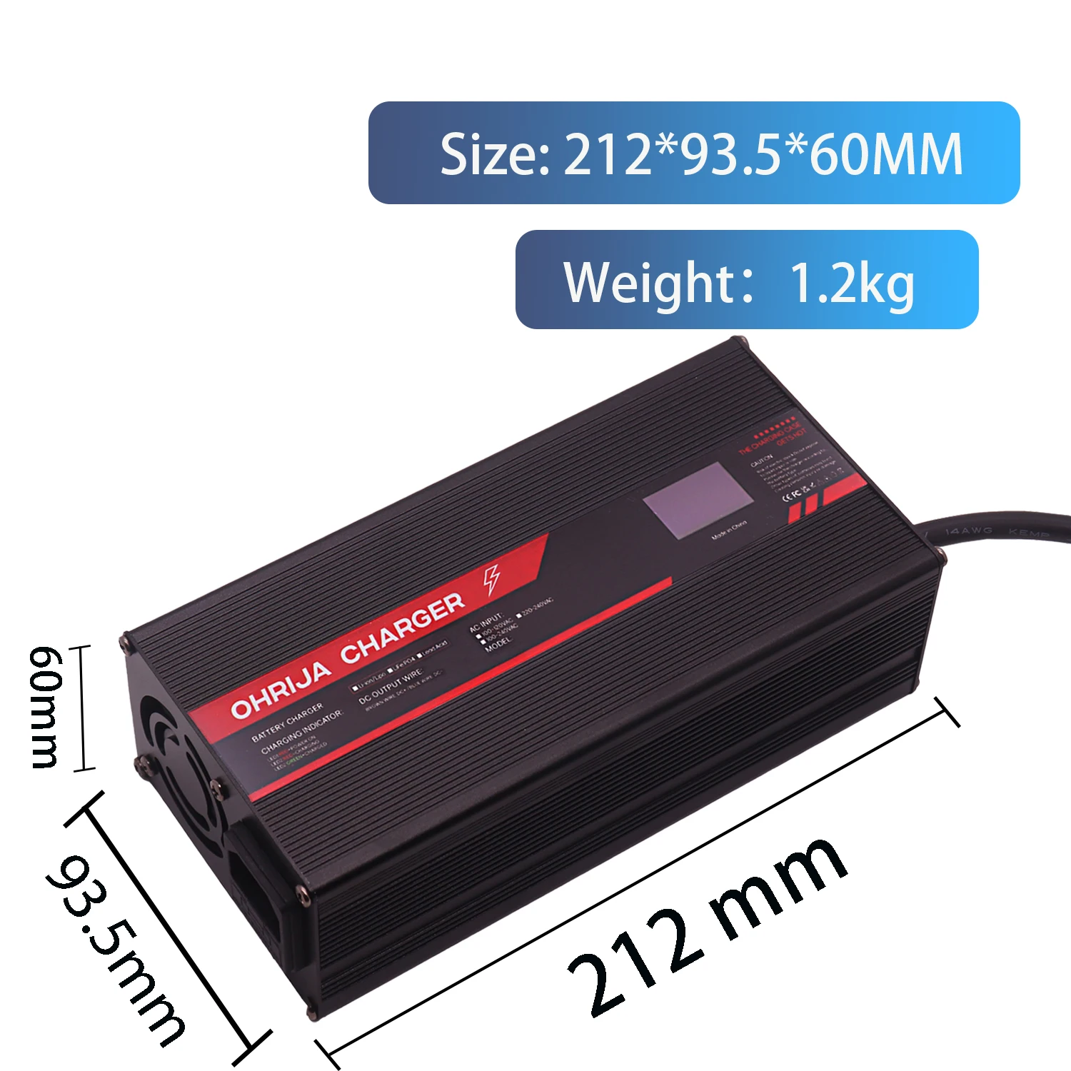 OHRIJA 58.4V 15A High Power Fast Charger For 16 S 48V LiFePO4 Battery Charger High-power Intelligent Display Aluminum Shell Case