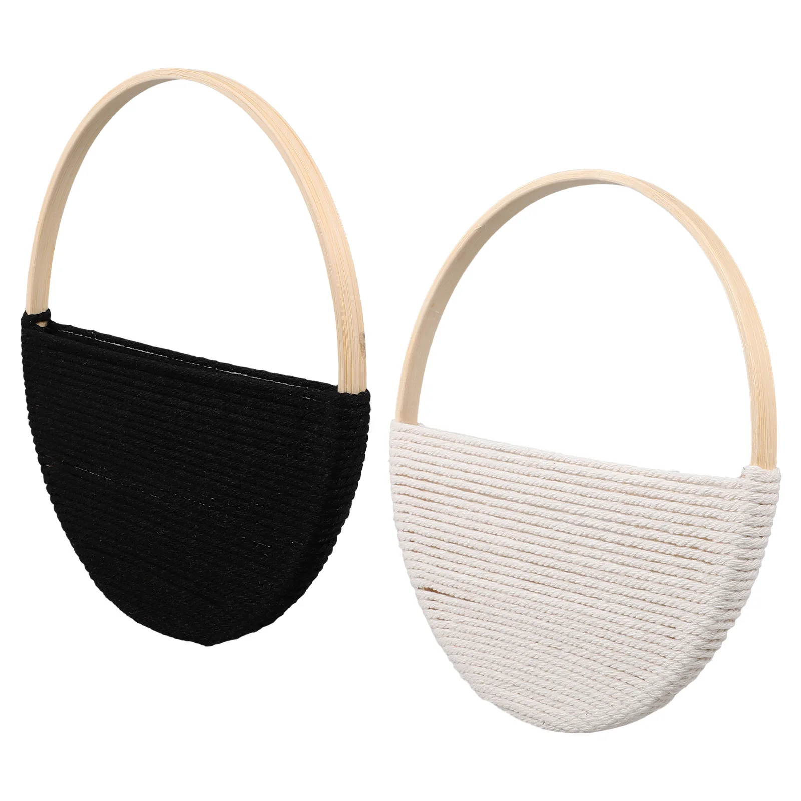 

2pcs Bamboo Cotton Rope Wall Panel Decor Black White Cotton Rope Craft Round Home Vintage Bedroom Study Room