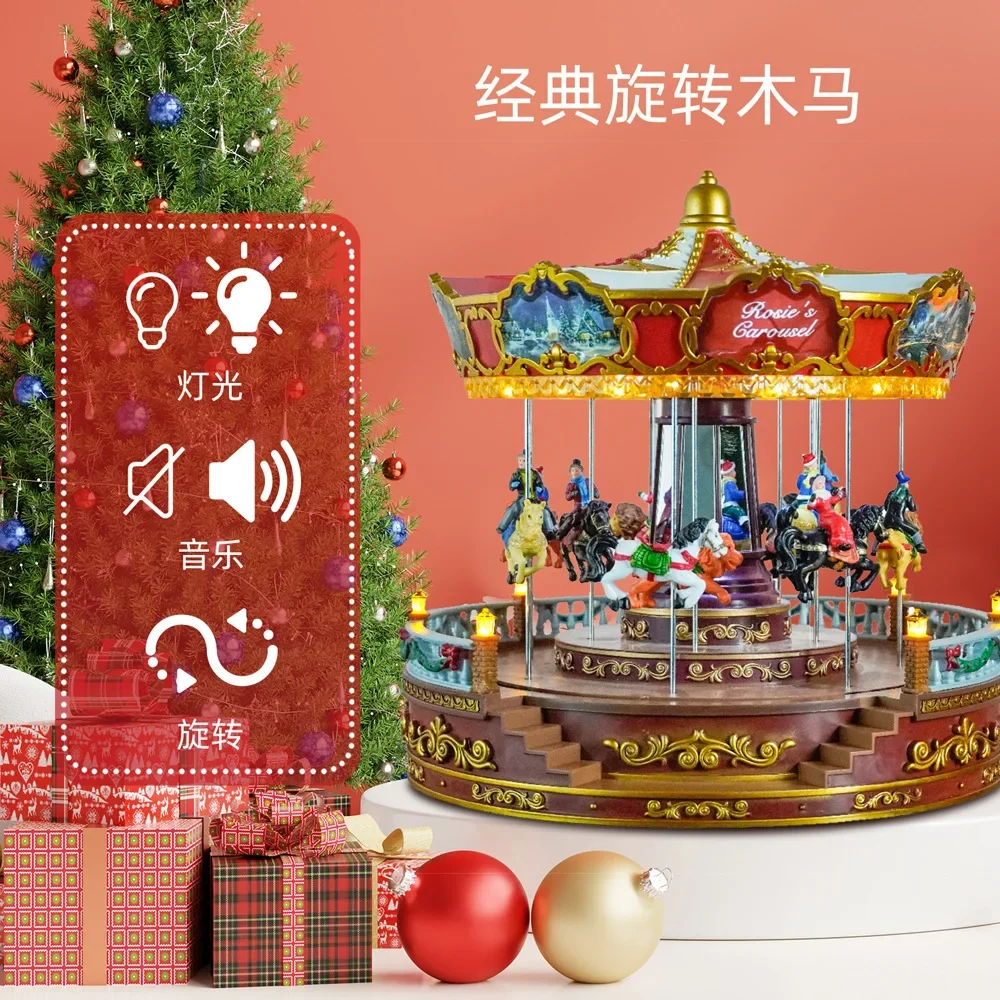 Creative New Large Festival Decoration LED Classic Christmas Carousel Amusement Park Music Box Gifts Crafts Accessories