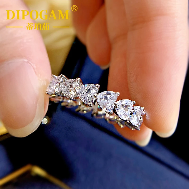 

DIPOGAM Heart-shaped platinum pave diamond ring PT950 imported moissanite love wedding ring sparkling luxury finger ring