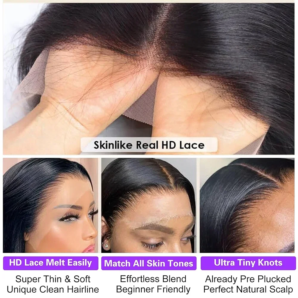 Parrucca per capelli umani diritta naturale densità 200% 13x4 13x6 HD parrucca frontale in pizzo trasparente donne capelli Remy 40 capelli brasiliani da 46 pollici