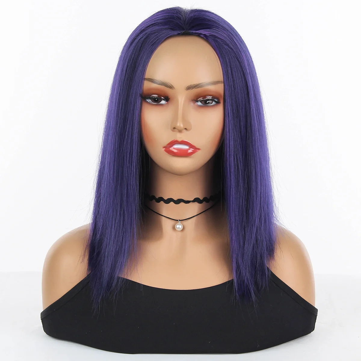 

New Wig Beauty pointy purple upside-down short Rose Net 16-inch purple-blue wig