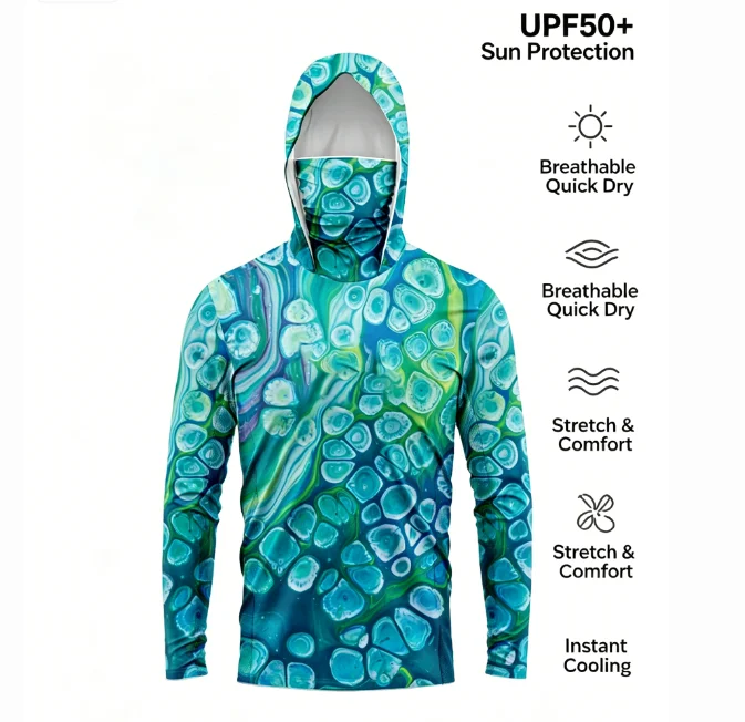

2026Fishing Clothing Men's Long Sleeve Mask Hooded Fishing Shirts Upf 50+ Uv Protection Performance Fishing Apparel