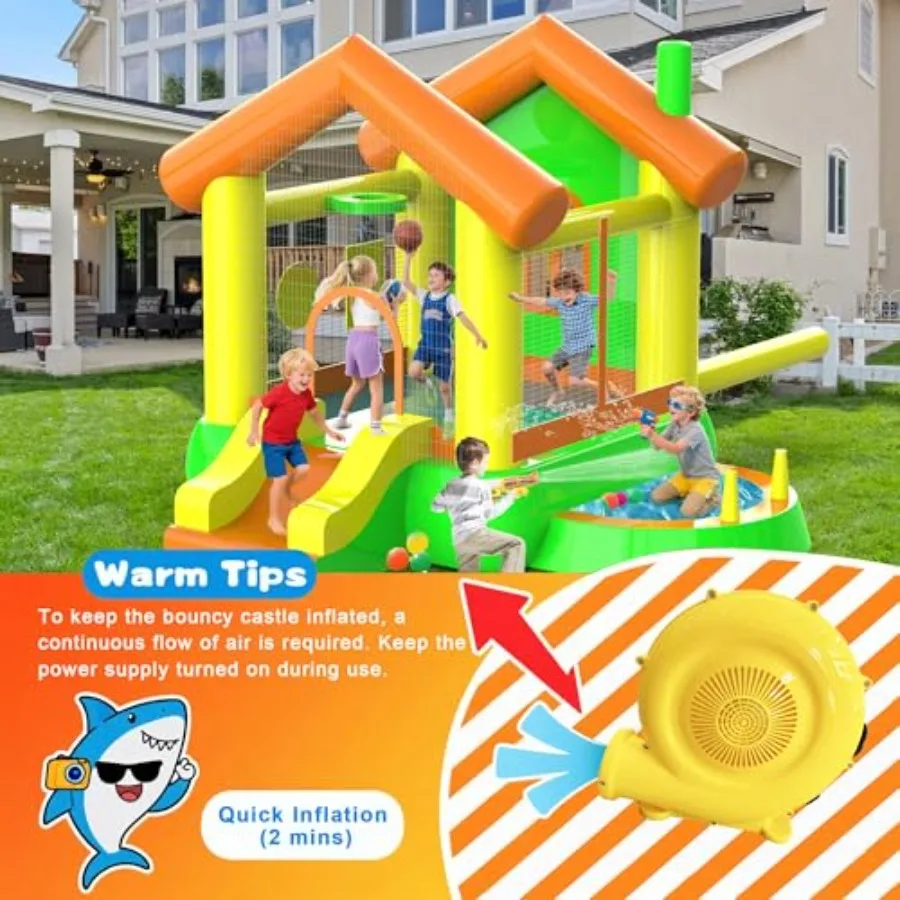Casa di rimbalzo gonfiabile per una grande casa di rimbalzo da 10 piedi con ventilatore Parco giochi Scivolo da cortile Parco acquatico umido e secco per interni ed esterni Bounc