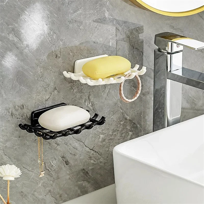 Soap Box Wall Mounted Drainage Shelf For Home Use No Punching High-end Bathroom New Soap Dish Rack Hooks For High-end Bathrooms